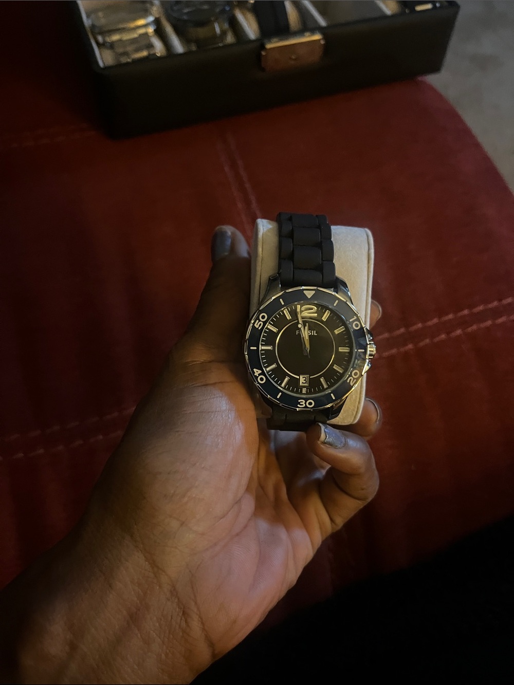 Fossil Men's Black Dial Watch with Black Silicone Strap